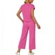 thumbnail image 3 of Top y falda Conjunto de las mujeres de la moda de color sólido suelto de manga corta con cuello en V con pantalones cortados de pierna ancha Set de bolsillo Pantalones y Top Set para las mujeres, 3 of 6