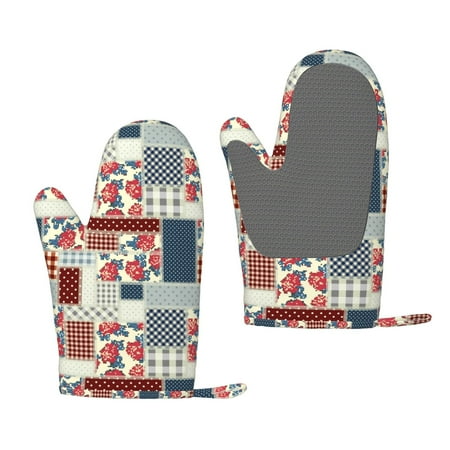 

Matuu Patchwork In Country Style for Silicone Oven Gloves Heat Resistant Grilling Gloves Non-Slip Silicone Oven Mitt Great for Grilling Kitchen and Cooking