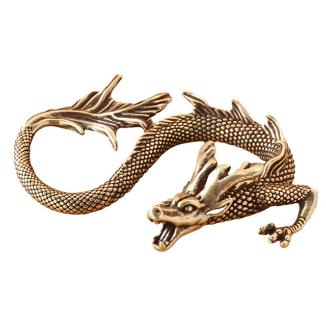 simhoa Brass Dragon Figurine Animal Collection Art Decor Bookshelf Sitting Ornament