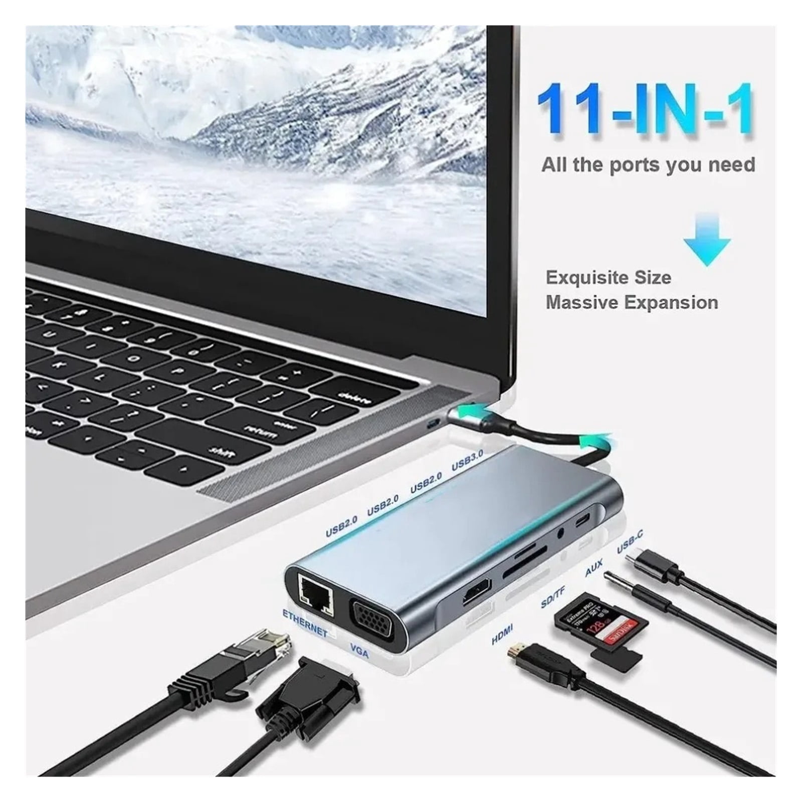 11-IN-1 USB-C 3.0 HUB 4K Type C to VGA USB 3.0 Adapter Type C HUB Dock PD 87W USB-C Splitter