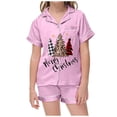 thumbnail image 2 of JAJAHO Girls Pajamas Merry Christmas Holiday Satin Sleepwear Short Sleeve 2 Piece Set Sizes 2-13Y, 2 of 6