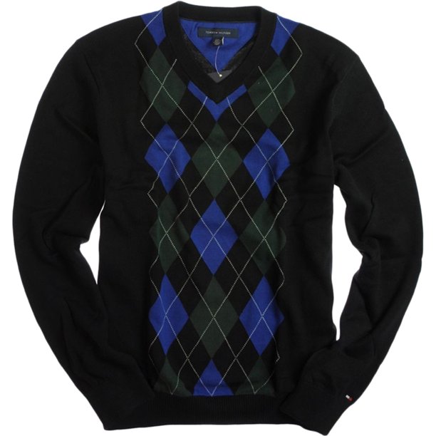 Tommy Hilfiger Eby Argyle suéter de punto con cuello en V para hombre, azul, grande Tommy Hilfiger Tejer