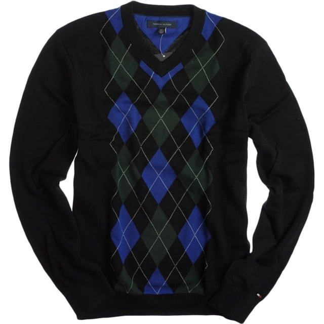 Tommy Hilfiger Eby Argyle suéter de punto con cuello en V para hombre, azul, grande Tommy Hilfiger Tejer