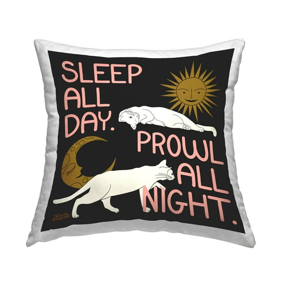 Stupell Industries Sleep & Prowl Cats Decorative Printed Throw Pillow Design by Carrie Cantwell