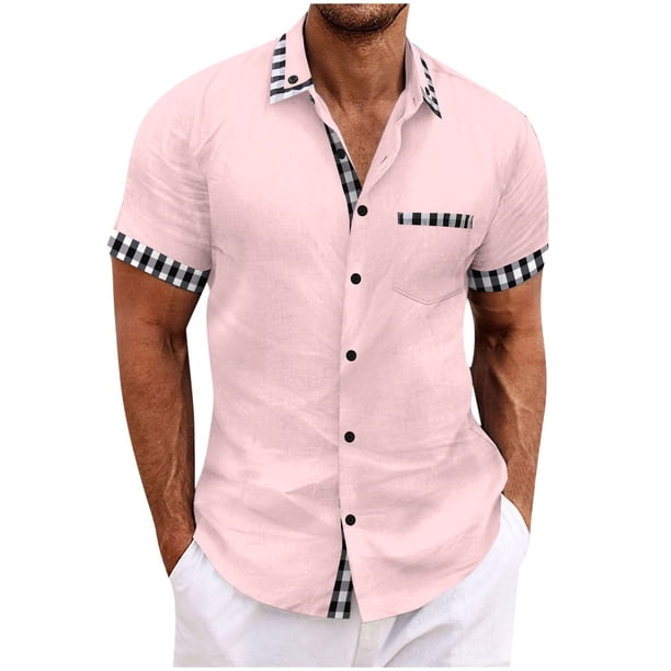 Los Hombres de Manga Corta Botón Arriba Camisa Casual Botón Cardigan Bolsillo Turndown Cuello Blusa Camisa, Poliéster