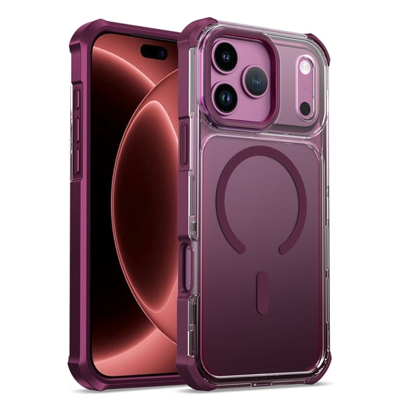 Lunvic Case for iPhone 18 Pro Compatible with MagSafe, Clear PC Back and TPU Bumper Shockproof Slim Rugged Protective Cover with Electroplated Camera Frame, Winered