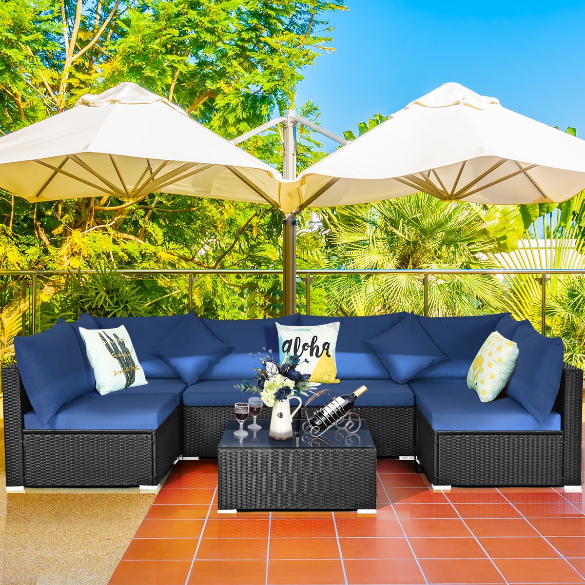 Costway 7PCS Patio Rattan Sofa Set Sectional Conversation ...