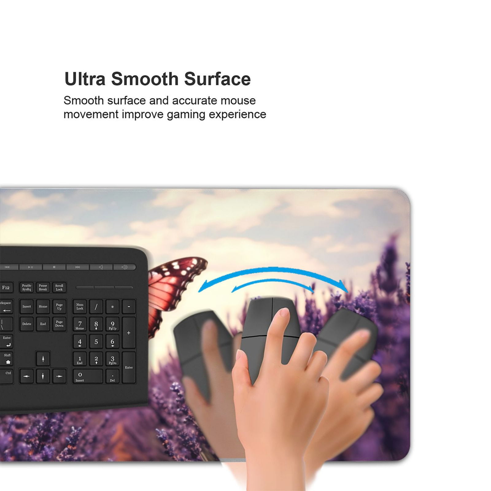 Xecao Butterfly Over Lavender Print Large Mouse Pad, 16x35.5in Mousepad, Professional Non-Slip Rubber Base Big Mouse Pad, Mouse Pad for Gaming & Office Full Desk Mouse Pad