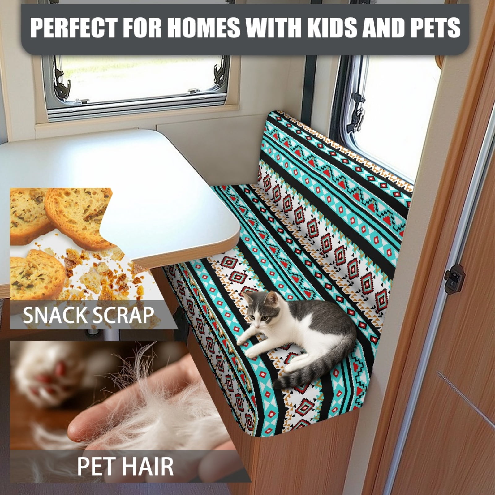 Kuiaobaty American Tribal Pattern Washable RV Dinette Cushions Covers with 1 Backrest Cover & 1 Bench Cove Universal Fit RV Camper Car Bench Sofa Slipcovers Accessories