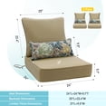 thumbnail image 4 of Aoodor 24'' x 24'' Outdoor & Indoor Deep Seat Cushion Set, furniture pillows and cushions, Olefin Fabric Slipcover and Sponge Foam (Set of 2 Seats, 2 Backs, 2 Lumbar Pillows))- Brown, 4 of 9