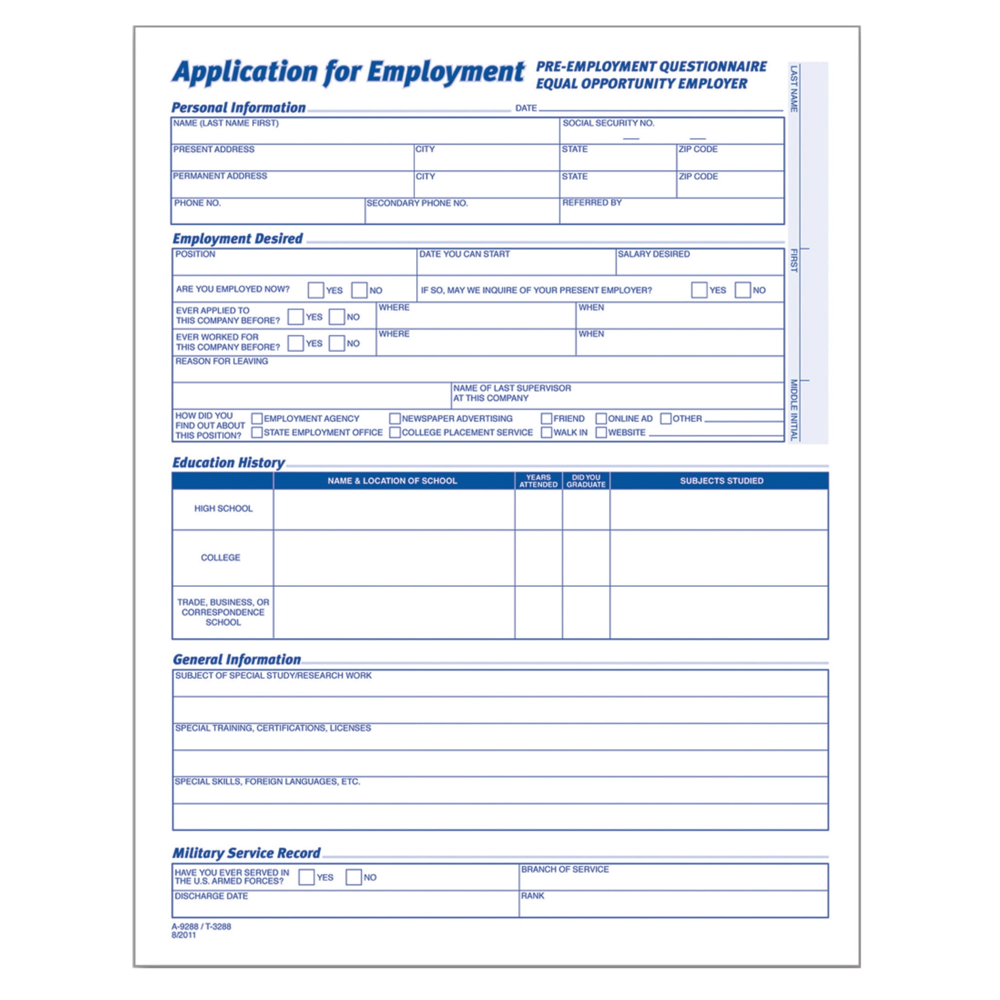 Adams® Application For Employment, 8 1/2" x 11", Pack Of 25