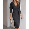 thumbnail image 3 of SWSMCLT Women's Sweater Dress Side Split Long Sleeve Bodycon Dresses Fall Midi Long Deep V Neck Fitted Spring Casual Elegant Black Large, 3 of 4