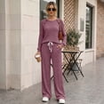 thumbnail image 4 of SUNBS Two Piece Sets Womens Lounge Sets Fall Wide Leg Pants with Pocket Matching Sets Crew Neck Top Casual Pajamas Sets Clothes, 4 of 8