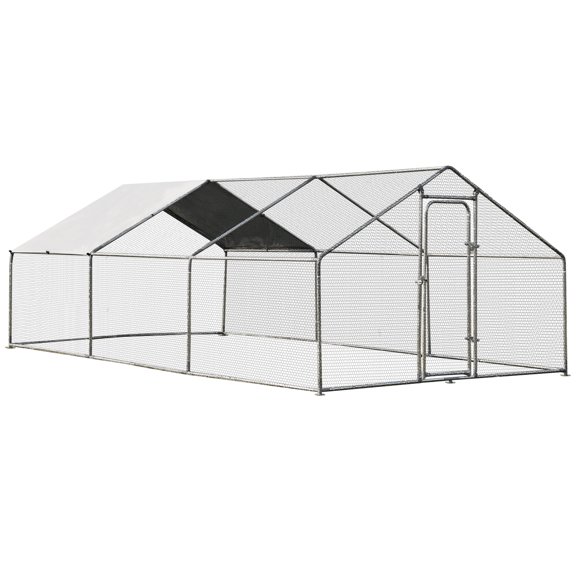Gymax Large Walk In Chicken Coop Run House Shade Cage 10'x20' with Roof Cover Backyard