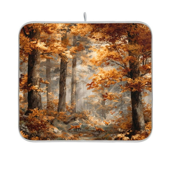Dish Drying Mat Microfiber Kitchen Pad Large Counter Absorbent Dish Mats Drainer Rack 16"x18" Beautiful Autumn Forest