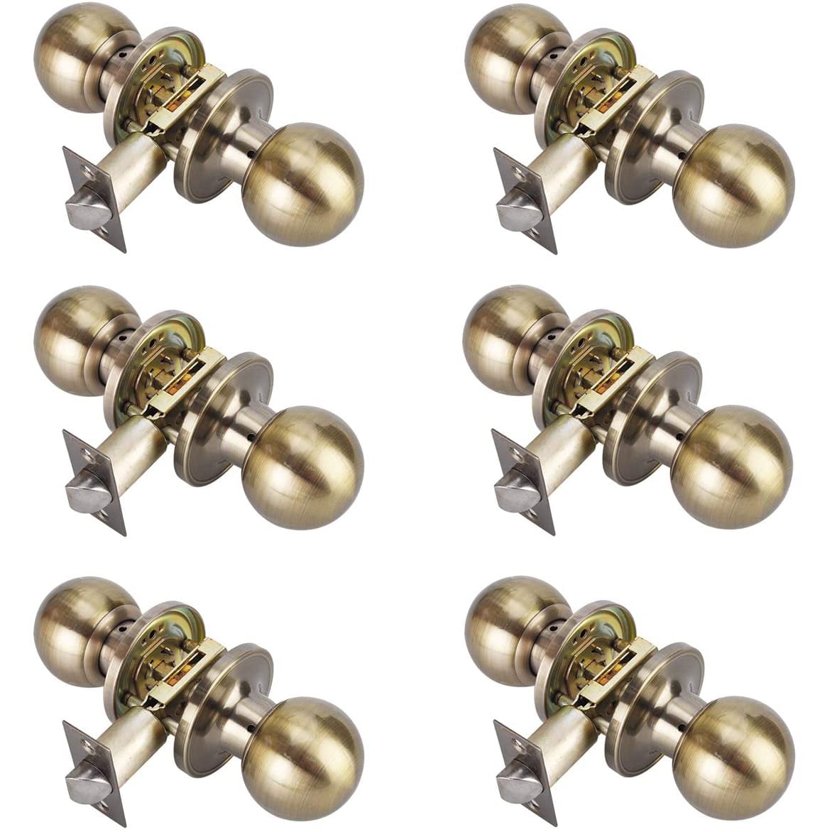 Salmon Hall/Closet Door Knobs Handle Lock Antique Brass FinishRound