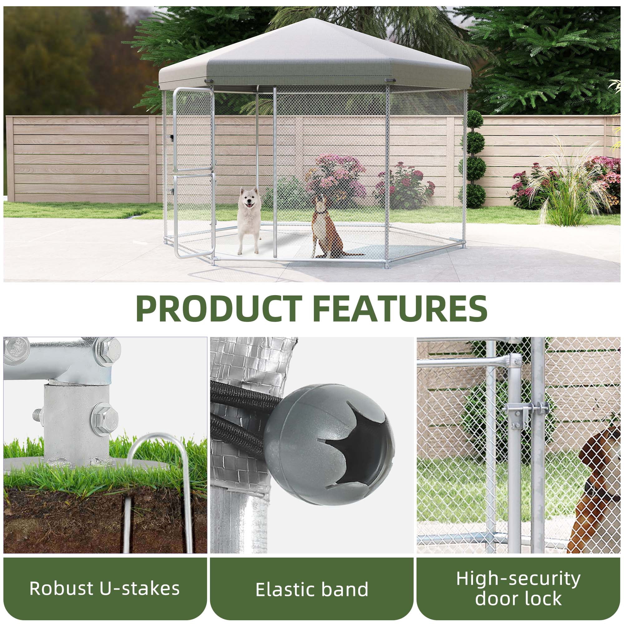 Uforic 9.8×6.2 ft ( 118" x 98" x 75" ) Large Outdoor Dog Kennel,Outside Heavy Duty Shade Dog Pen Playpen Pet Dog Enclosure Crate Dog Run House with UV & Waterproof Cover Fence