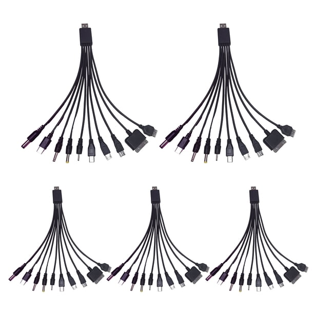 Cable de carga multidispositivo 10 en 1 de 23 cm, PVC, antienredos, universal, de alta resistencia, para la mayoría de teléfonos.