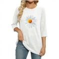 thumbnail image 2 of Cilsoka Womens Summer Tops Fashion Daisy Print Daily Shirts 3/4 Sleeve Casual Round Neck T Shirt Dressy Tunic Blouses Graphic Tees, 2 of 5