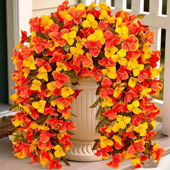 Bougainvillea Wall Mounted Hanging Basket with Artificial Plants, Realistic Flower Basket Garden Decor, Indoor Outdoor Landscaping Ornament, Balcony Porch Patio Vertical Flower Display
