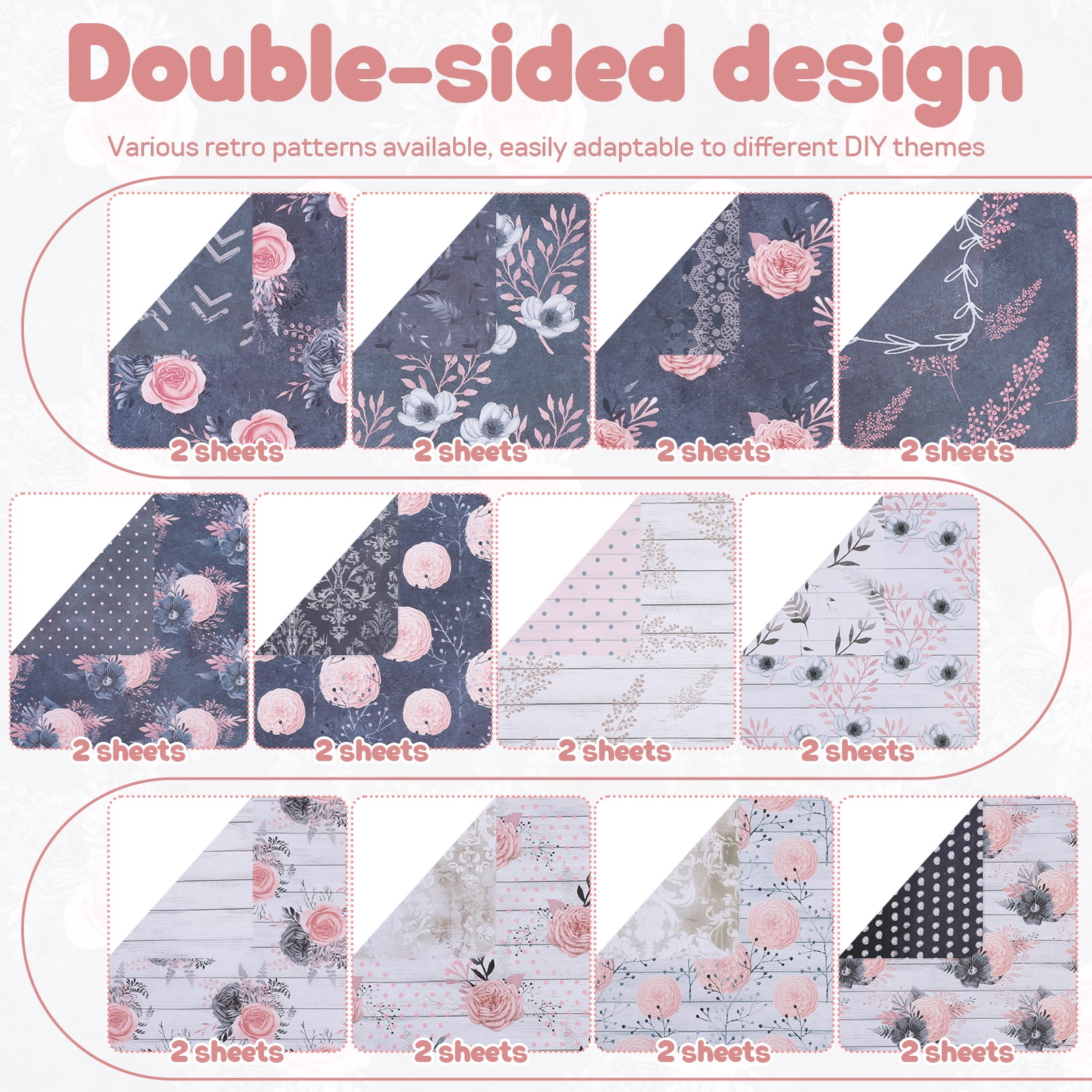 Scrapbook Paper,24 Sheets 12×12 Inch Vintage Stripe Style Scrapbook Supplies,Single-Sided Vivid Origami Decoupage Paper for DIY Crafts, Card Making, Art Journaling(B Style)