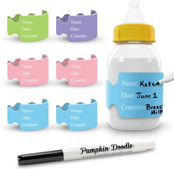 Conjunto de Etiquetas Reutilizables de Silicona para Biberones con Marcador Pumpkin Doodle
