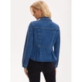 thumbnail image 4 of DARING DIVA Women's Button Down Collar Ruffle Hem Peplum Jean Jacket 2XL Blue, 4 of 7
