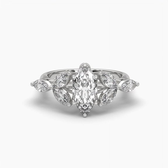18k Marquise Cut Moissanite Wheat Flower Fashioned Petite Ring