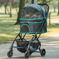 thumbnail image 4 of Carlson Pet Stroller, Includes 360 Degree Front Wheel Swivel, Rear Wheel Breaks, Reflective Trim, Mesh Panels, Umbrella, Mesh Canopy, Folds Easily to a Fraction of its Size, Black, Pets up to 30 lbs, 4 of 13