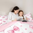thumbnail image 4 of Erosebridal Pink Polka Dot Bow Queen Comforter Set for Girls, Watercolor Ribbon Bedding Comforter Set for Kids, Pink Reversible, 3pcs, 4 of 6