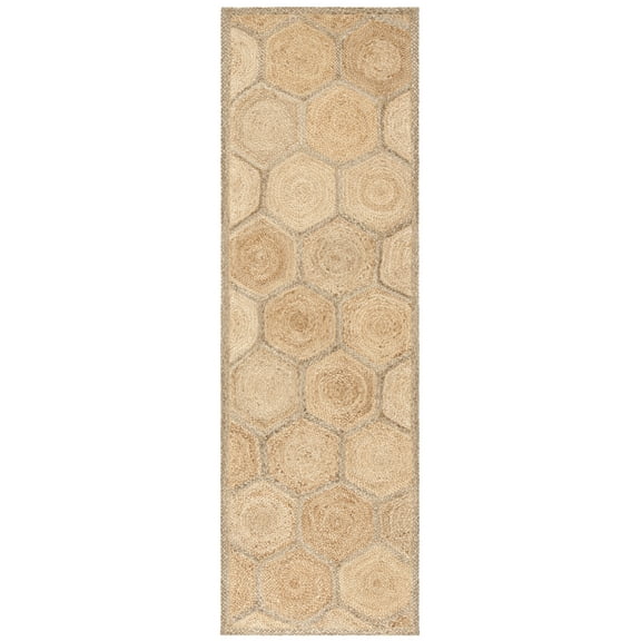 SAFAVIEH Natural Fiber Barrett Geometric Runner Rug, Natural/Grey, 2'6" x 6'