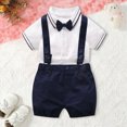 thumbnail image 2 of 12-18 Months Infant Baby Boys 2 Piece Formal Suit,Short Sleeve Shirt + Cuffed Suspender Shorts + Coordinated Bow Tie,Kids Gentleman Baptism Outfit,Summer Photo Birthday Wedding Attire,Blue, 2 of 9