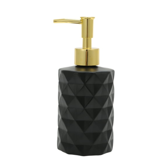 Unique Bargains 1 Pc Round Bottom Diamond Pattern Soap Dispenser 13.53oz Black Gold Tone