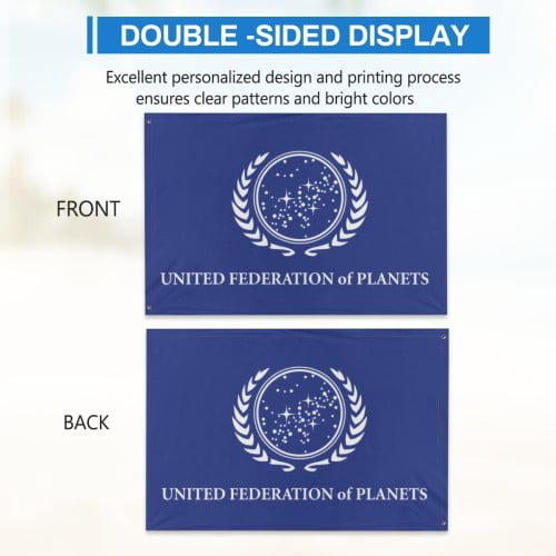 United Federation of Planets Flag 4x6 Ft Double Sided United Federation Banner Flags with 2 Brass Grommets for Dorm Room Home Office Wall Decoration Indoor Outdoor Parties