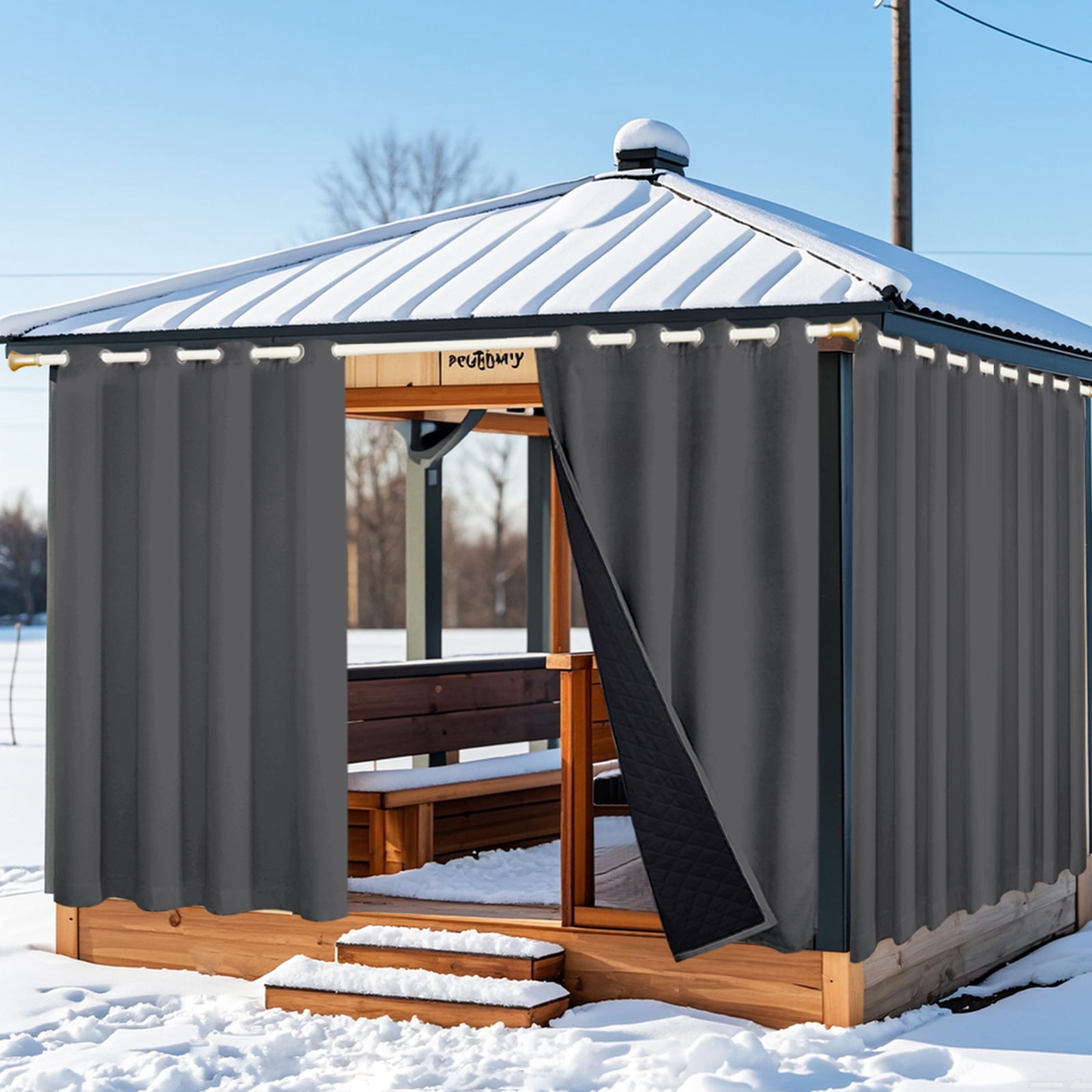 Lapalife Outdoor Curtain for Winter, 100% Blackout Waterproof Windproof Quilted Heavy Duty Curtain Cold Blocking Thermal Isolate for Living Room, Bedroom, 52"x 84", 1 Panel