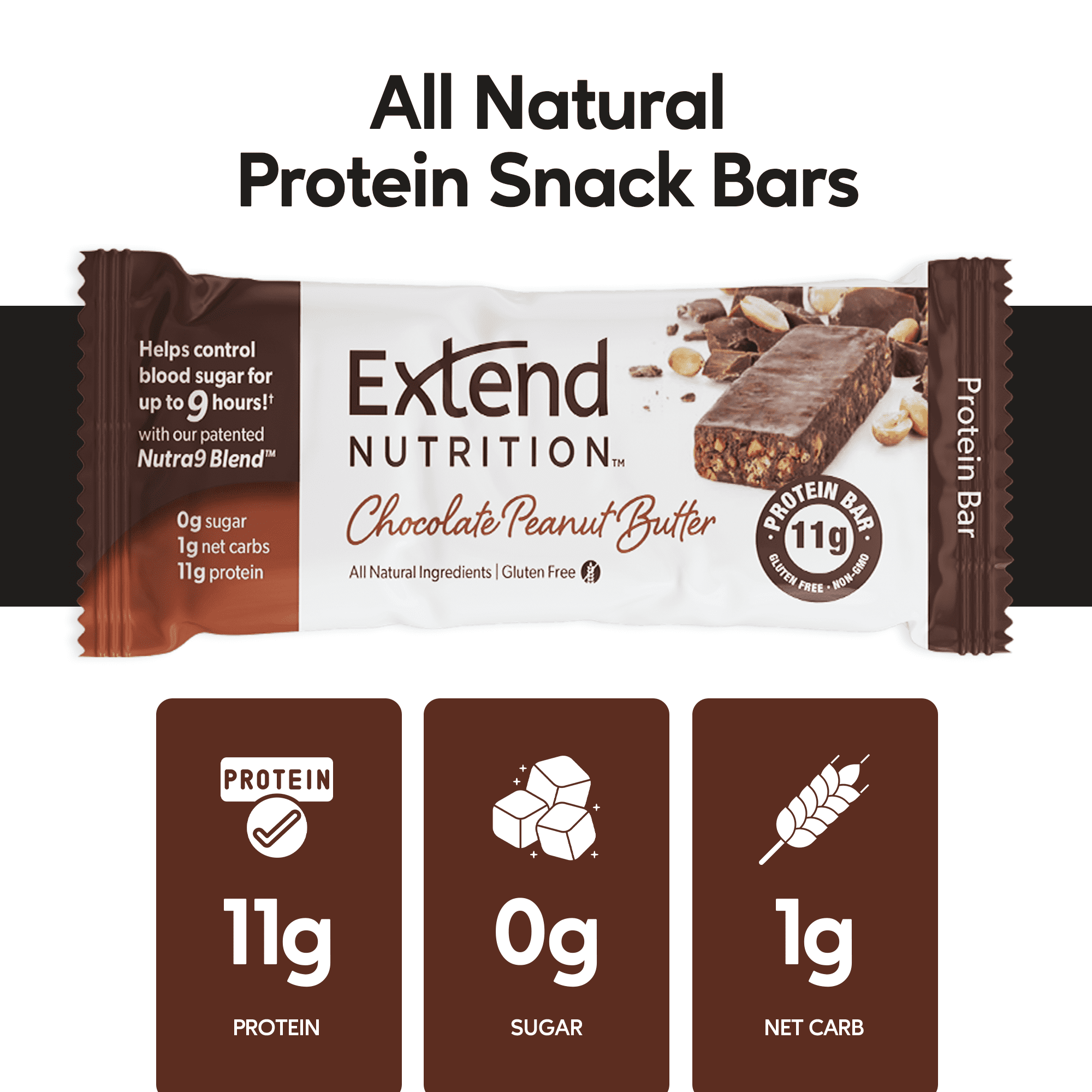 Extend Bar Protein Bars, Sugar Free, Low Carb, Keto, Chocolate Peanut Butter, 12 Ct