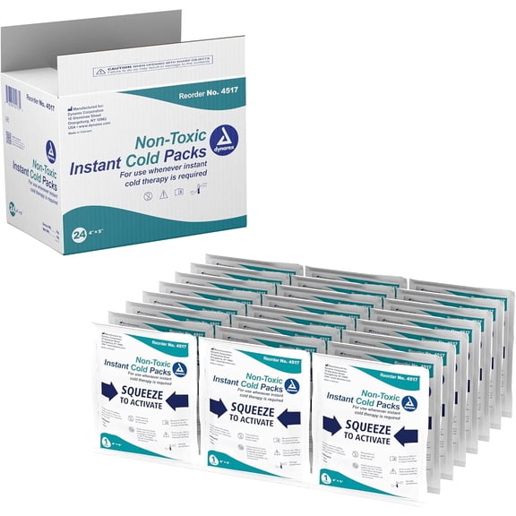 Dynarex Instant Cold Pack, Non-Toxic Disposable Ice Pack for Cold Compress, 4” x 5”, 24 Count