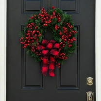 Mixed Red Berry Christmas Wreath Red Checkered Bow Easy Install Safe for Kids Bedroom Versatile Wall Door Entryway Living Room Decor Damage-Free Paint Holiday Festive Decoration
