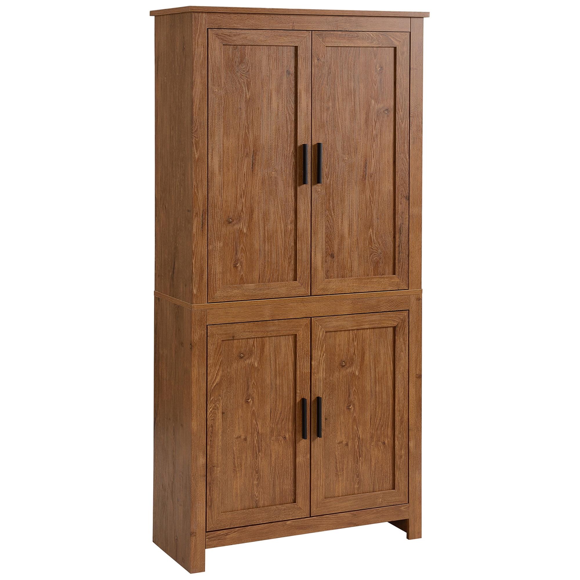 HOMCOM 64" 4-Door Kitchen Pantry, Freestanding Storage Cabinet with 3 Adjustable Shelves for Kitchen, Dining or Living Room, Oak