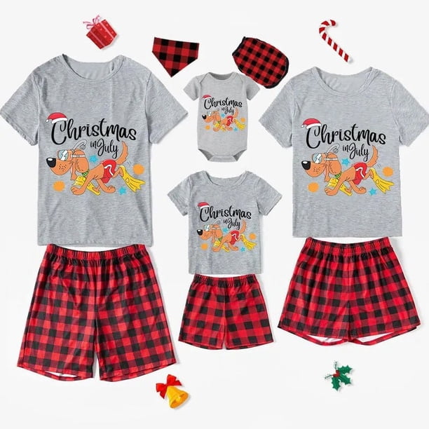 Pijamas familiares navideños a juego, conjuntos de Pijamas cortos grises para mascotas, Navidad en julio