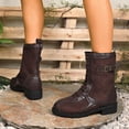 thumbnail image 5 of Womens Motorcycle Boots Fashion Splice Upper Low Heel Riding Booties for Winter Fall Casual Lace up Ladies Mid Calf Boots, 5 of 8
