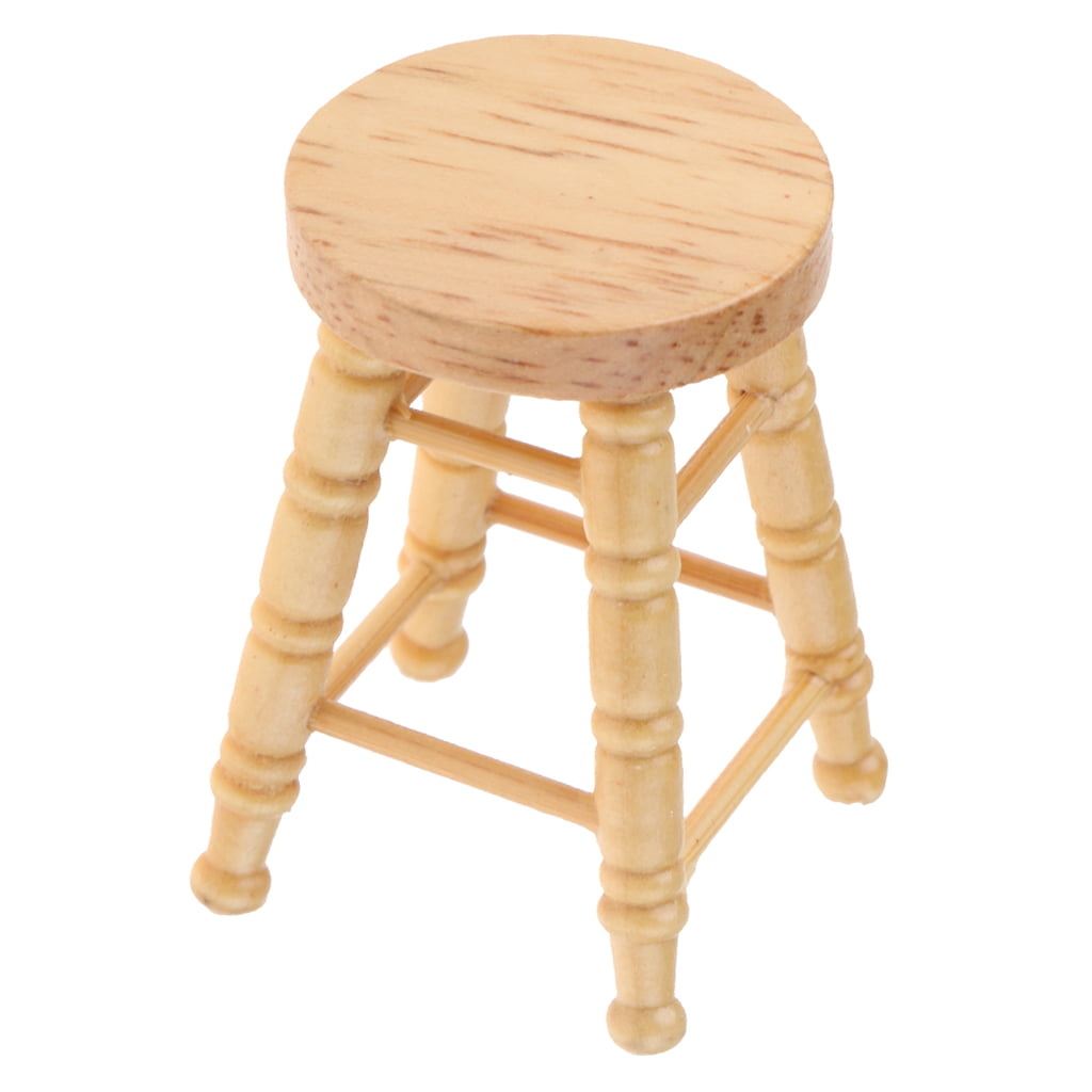 Small Stained Wood Stool With A Burgundy Seat Tumdee 1:12 Scale Dolls House 