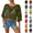 16# Army Green, variant on Women's Fringe Trim Sheer Beach Cover Up Boho Crochet 3/4 Sleeve Round Neck Cropped Top for Vacation Brown M