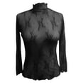 thumbnail image 3 of Penkiiy Mujer malla superior cuello de manga larga Slim Fit ver a través de blusas de camisa tops, 3 of 5