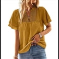 thumbnail image 3 of Blusas de Mujer con Cuello en V y Mangas Mariposa, Elegantes, Informales, Holgadas, de Lunares Suizos y Corta con Volantes. Amarillo L, 3 of 8