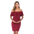 thumbnail image 5 of Femmes Habiller hors Épaule Robe de Grossesse à Manches Courtes Falbala Robe d'Été Enceinte Tissu, Rouge Vin, L, 5 of 5