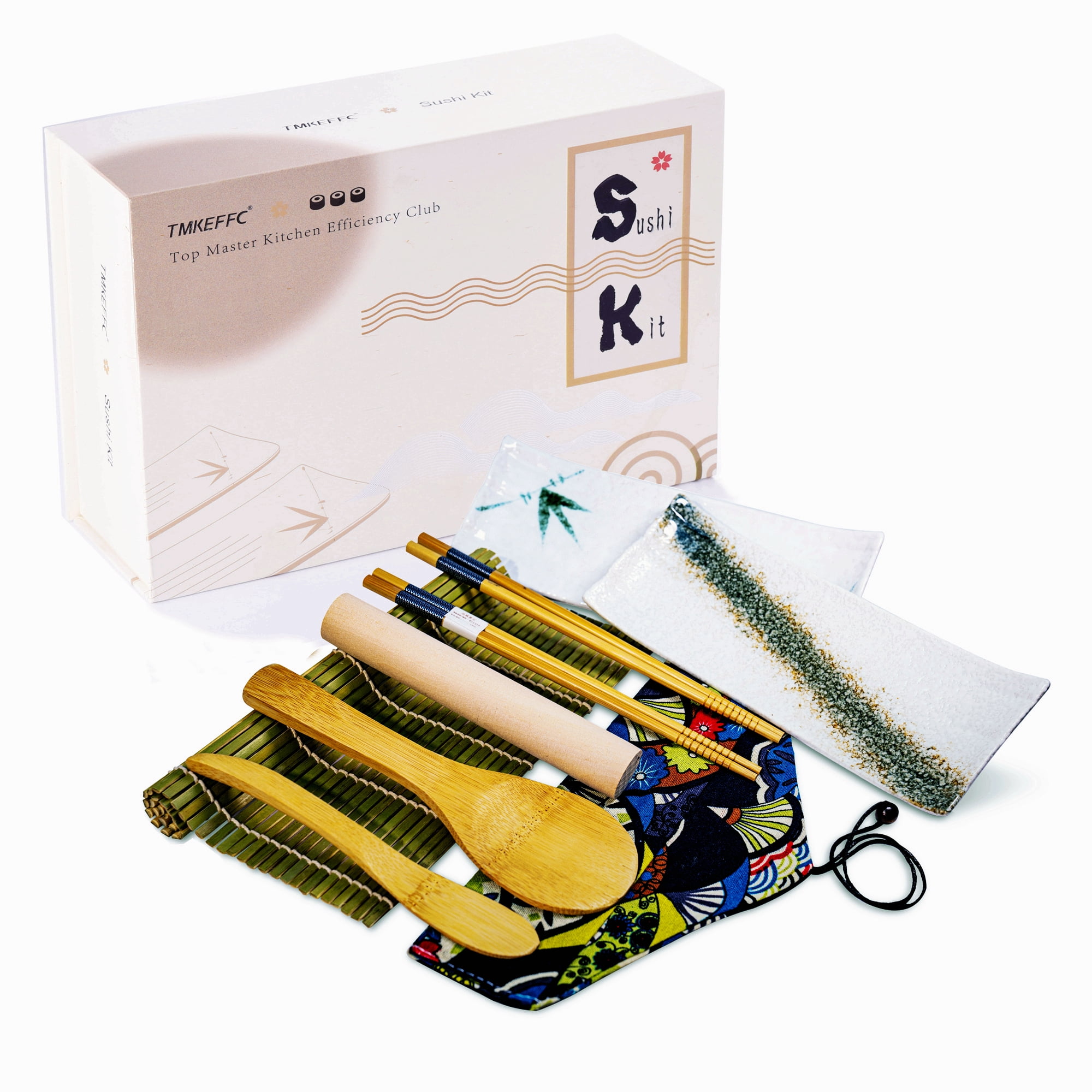 Sushi Making Kit, Delamu Bamboo Sushi Mat for Beginner, Including Sushi  Rolling Mats, Chopsticks, Paddle, Spreader, Guide PDF 