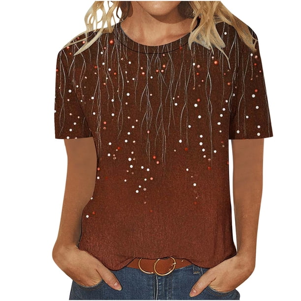 Blusas para las Mujeres Casual Impreso Cuello Redondo Manga Corta Camiseta Top, Tops Cortos para las Mujeres Primavera Verano