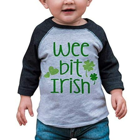 

7 ate 9 Apparel Kids Wee Bit Irish St. Patricks Day Grey Raglan Tee