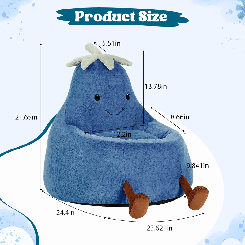 Simple Deluxe 2 ft Kids Bean Bag Chair, Faux Rabbit Fur Round Sofa with Handle and Washable Cover, Dark Blue